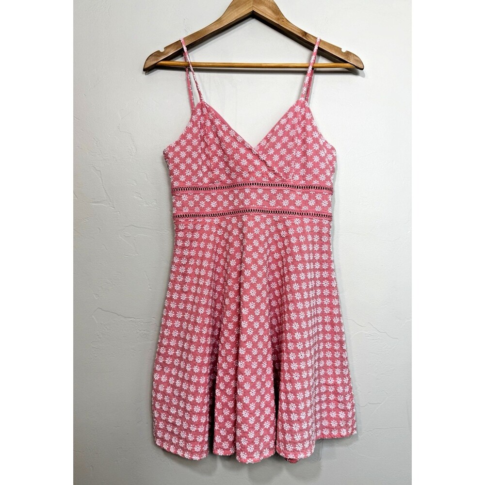 Jun & Ivy Women's M Pink White eyelet Flowers Sundress Babydoll Flare